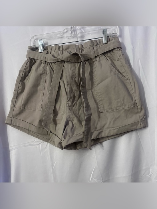 refuge Pants - refuge High-Waist Paperbag Tie-Belt Shorts - Taupe